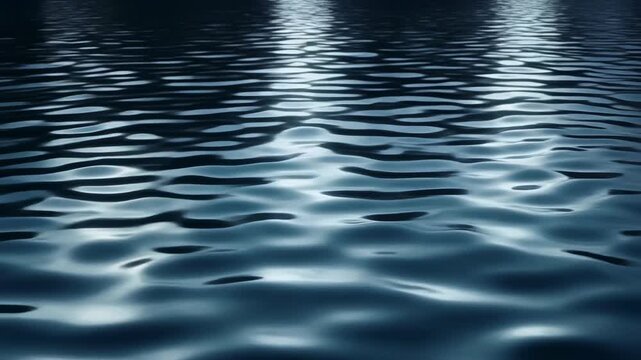 Dark water surface with gentle ripples and light reflections at night.