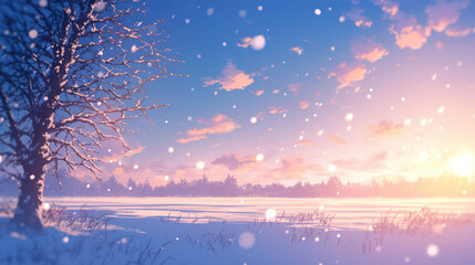 夜明けの静かな冬の大地