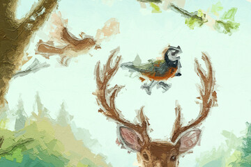 Various oil paintings, flowers, roses, peonies, landscapes, forests, rabbits, owls, lakes, mountainous areas, chrysanthemums, sika deer, birds, plum blossoms, fish