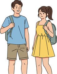 Obraz premium Create a Simple vector illustration material of male and female students wearing summer clothes vector art with white background.