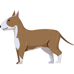 Pixel Art Bull Terrier Dog Standing Profile Brown and White Color With Transparent Background Flat Design Style