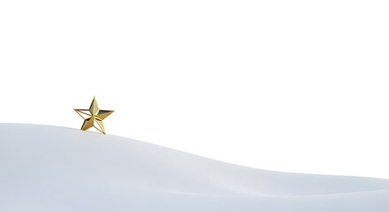 Shining golden star atop a pristine white snowy hill, symbolizing achievement, success, and reaching new heights in a minimalist, modern aesthetic.