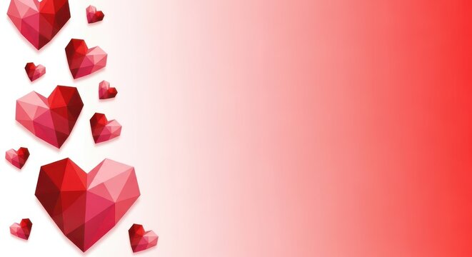 Low-Poly Red Hearts on Soft Gradient Background for Modern Valentine Designs