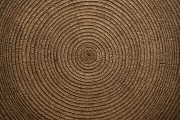 Fototapeta premium Close-up of natural tree trunk rings showing growth pattern and texture in concentric circles on a wooden background for eco concept design use. Ai generative