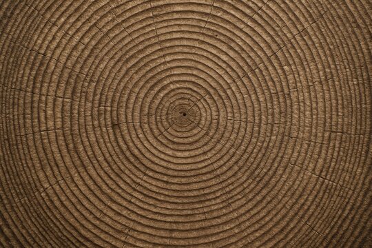 Close-up of natural tree trunk rings showing growth pattern and texture in concentric circles on a wooden background for eco concept design use. Ai generative