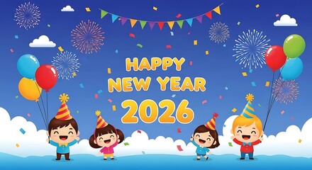 Naklejka premium Festive kids new year