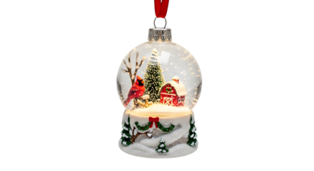 Festive christmas ornament with santa claus and snowman scene inside a glass globe