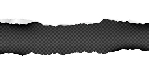 Torn black paper with a ripped horizontal gap revealing the center. Isolated on transparent background, png