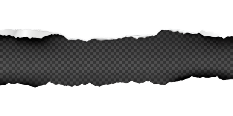 Torn black paper with a ripped horizontal gap revealing the center. Isolated on transparent background, png