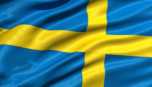 Waving Swedish Flag Symbol of Scandinavian Pride and National Identity High Quality Fabric Texture Close Up