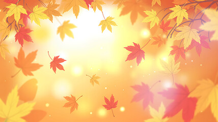 Obraz premium Falling autumn maple leaves in warm orange yellow light image
