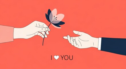 Romantic Hand Illustration with Flower and “I Love You” Message