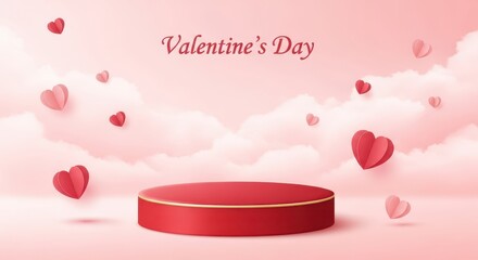 Floating Hearts with Red Podium for Valentine’s Day Display