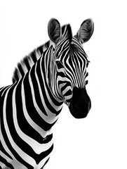 Obraz premium A striking close-up of a zebra's face showcasing its unique black and white stripes. Ideal for wildlife and nature themes.