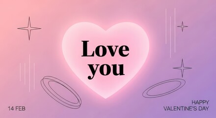 Romantic Glowing Heart “Love You” Valentine Message Illustration