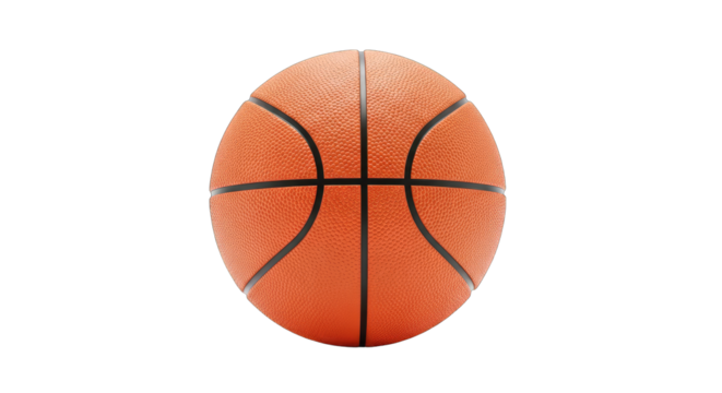 Realistic Basketball Ball Isolated on Black Background with Detailed Texture and Black Lines