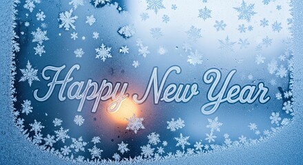 Beautiful Happy New Year Frosty Window Scene
