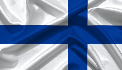 Obraz premium Waving Finnish Flag Official Symbol of Finland National Banner Blue and White Cross Design