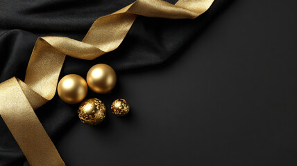 Golden ornaments and beautiful ribbon create stunning Christmas background that adds elegance to any festive celebration