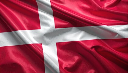 Waving Danish Flag Red and White Cross Symbol of Denmark National Pride and Independence