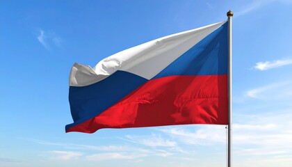Waving Czech Flag Against a Blue Sky Symbol of National Pride and Independence