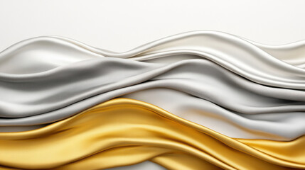 Fototapeta premium Dynamic composition of flowing gold and silver satin fabric with smooth, shiny texture creating elegant, luxurious waves
