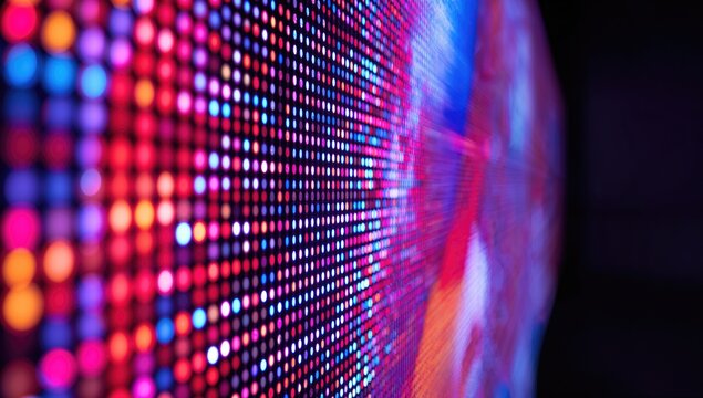 Vibrant LED video wall with saturated colors, suitable for editorial header background