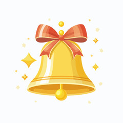 Festive Jingle Bell Icon with Red Bow and Sparkling Stars for Holiday Celebrations
