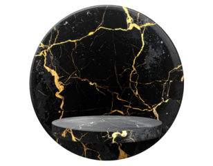  Abstract Cracked Black-Gold Stone Medallion with Rough Surface Texture, Floating Composition, Isolated