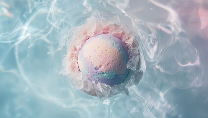 A bath salt sphere dissolving in water