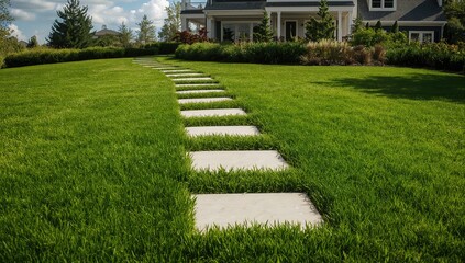 Vibrant green lawn with stepping stones, enhancing outdoor accessibility