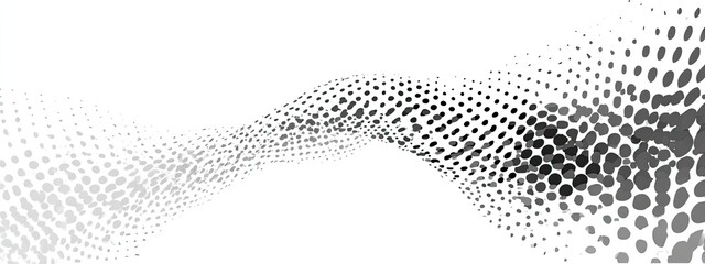 A flowing wave-like design with varying sized halftone dots transitioning from light to dark grey against white