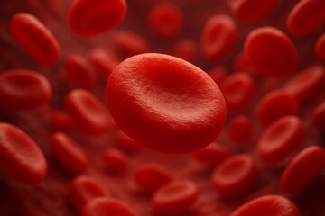 Detailed close-up of human red blood cells flowing inside a blood vessel, representing science and health education concept in high detail. Ai generative