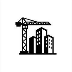 Naklejka premium Construction Site Silhouette Crane and Buildings - Symbol of Urban Development and Industry