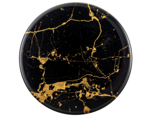 Black and Gold Textured Stone Disc Front View, Polished Edges, Isolated on Transparent Background