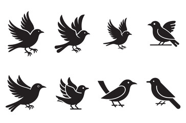 Silhouette vector illustration of a diverse set of flying birds in nature