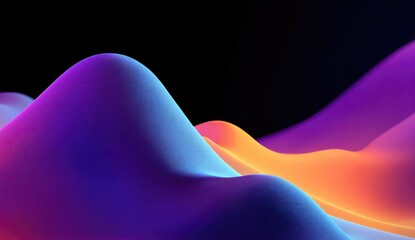 Abstract, blurred, undulating 3D form of vibrant colors against a black background