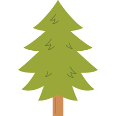 Stylized Green Pine Tree With Brown Trunk Against Transparent Background Simple Nature Element