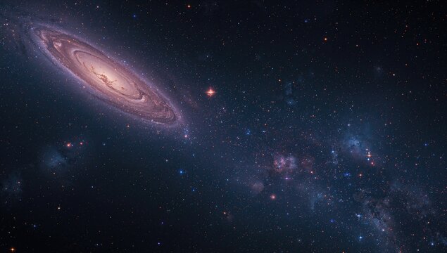Stars and planets in a galaxy, cosmic exploration - Powered by Adobe