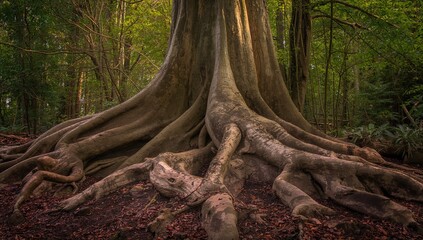 Obraz premium Powerful Tree Roots Exposed, Impact of Soil Erosion