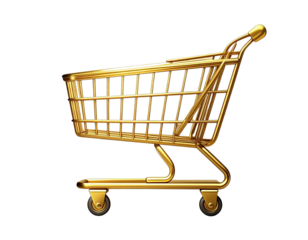 Minimalist Gold Wireframe Shopping Cart Icon With Elegant Line Art Style, Isolated