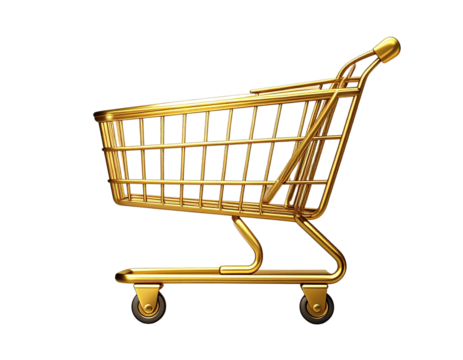 Minimalist Gold Wireframe Shopping Cart Icon With Elegant Line Art Style, Isolated