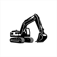 Excavator Icon Black and White Illustration for Construction and Heavy Equipment Projects © Hamzah