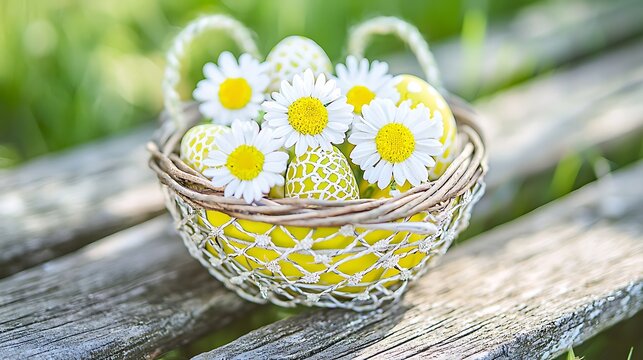 Easter-inspired still life featuring elegant yellow theme with delicate flower arrangement