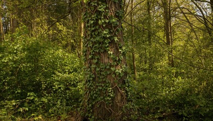Fototapeta premium Vines Climbing on Tree, showcasing growth patterns, Earth Day