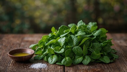Winter purslane, Indian lettuce, nutritious leafy greens ideal for salads and cooking with olive oil and salt, fiber-dense choice
