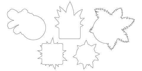 CAD Drawings. Top view of large decorative plants in pots outline. Vector illustration.