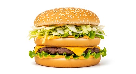 Delicious double cheeseburger with lettuce and sesame seed bun