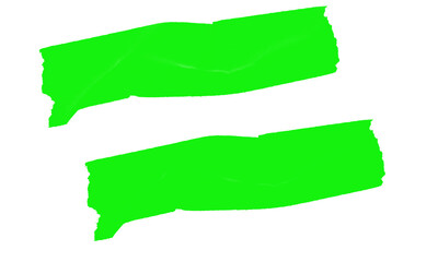 Two vibrant green irregular brush strokes shapes for creative design isolated on transparent background