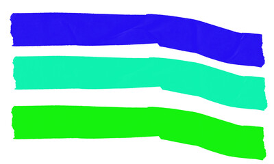 Abstract horizontal stripes with rough edges in blue, teal, and green shades isolated on transparent background